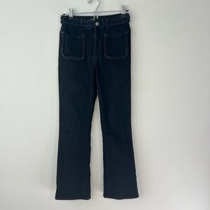 Maje Platane Braided Trim Flare Jeans Black